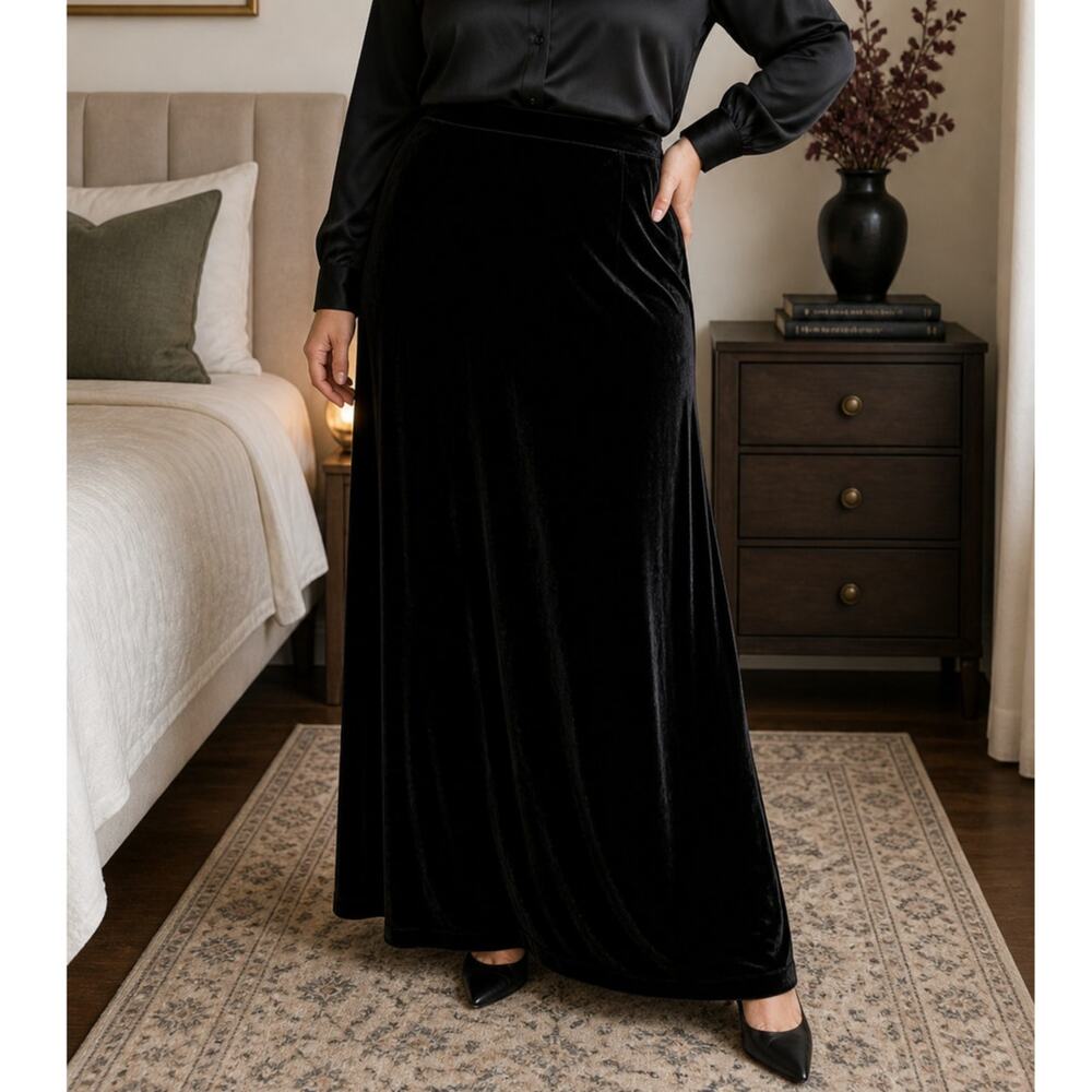 Velvet Maxi Skirt Elegant Black 18W Stretch Formal Comfort 2X